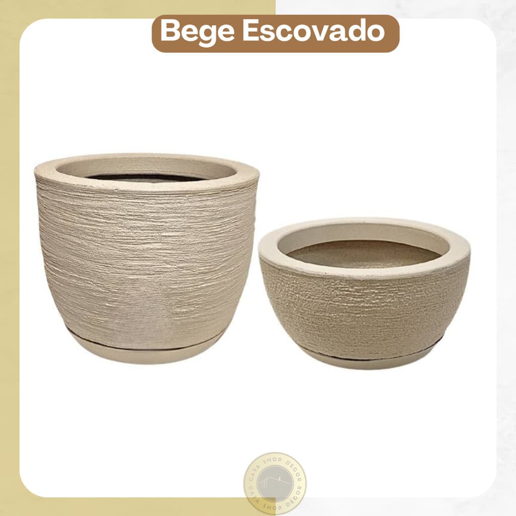 Kit 2 Vasos para Plantas Decorativo Mesa Bojo PP e Bacia Mini com Prato em Polietileno