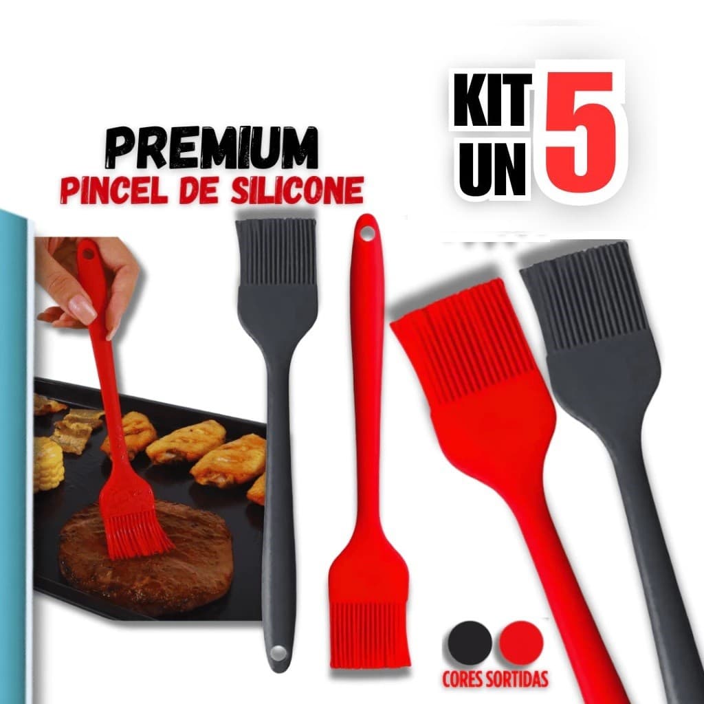 5 Pincel de Silicone 25cm Culinário – Utensílio Para Churrasco, Confeitaria e Cozinha Completa
