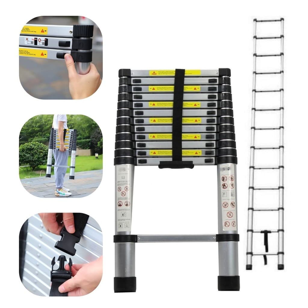 Escada Muntifuncional Extensiva Telescópica 3,8 Metros 13 Degraus De Alumínio 150Kg ENVIO IMEDIATO