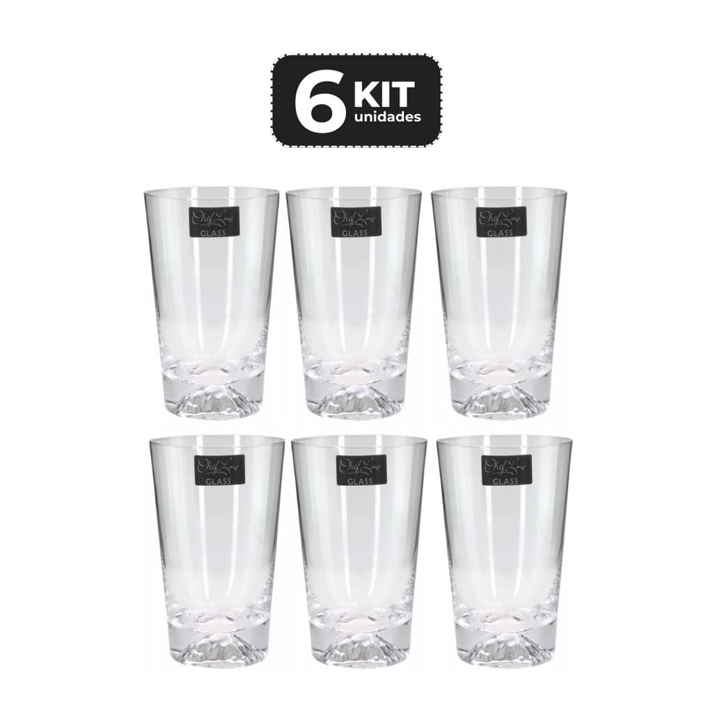 KIT 6 COPO LONGO DE VIDRO PARA DRINK 340 ML