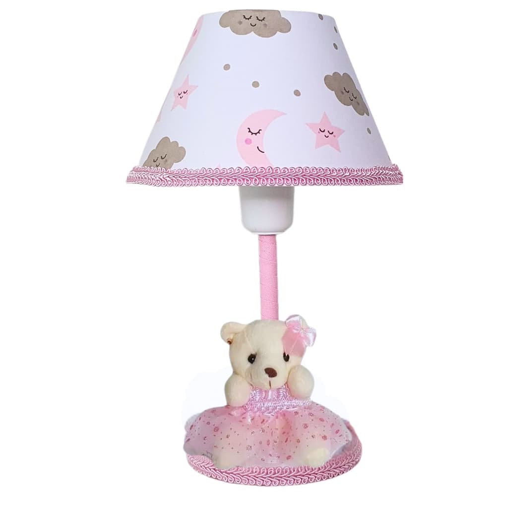 Abajur Infantil Luminária Quarto Bebê Mesa Nuvem Menina Rosa