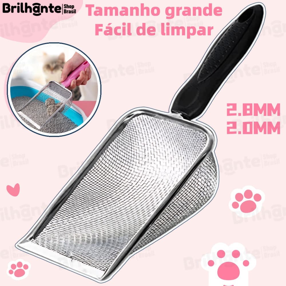 Pá Peneira de Areia Coletora Higiênica Pet Gato Cachorro Lagarto Aço Inox - Areia Colher