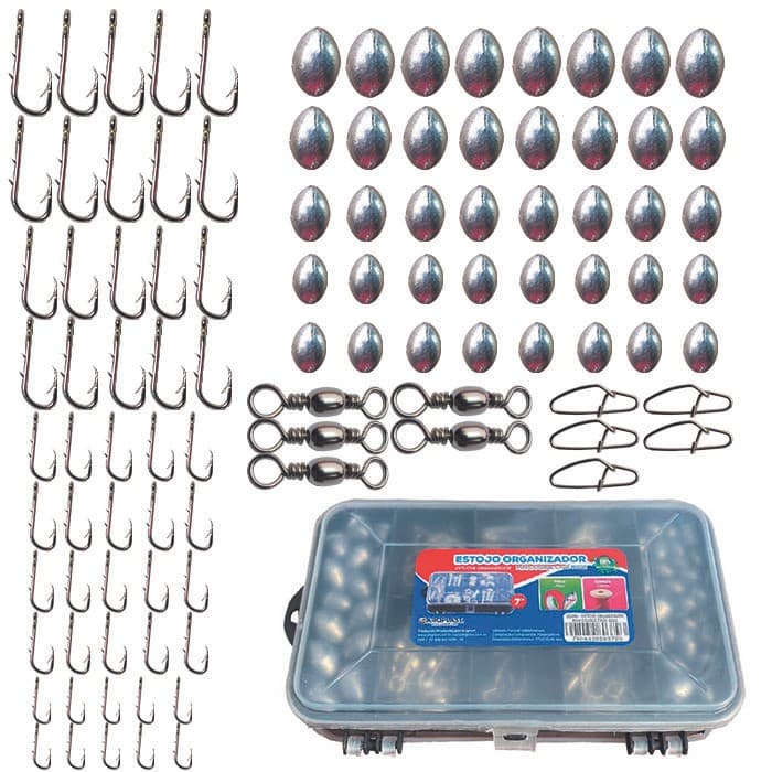 Kit Com 96 Acessórios De Pesca Com Estojo Anzóis Chumbo Snap e Girador