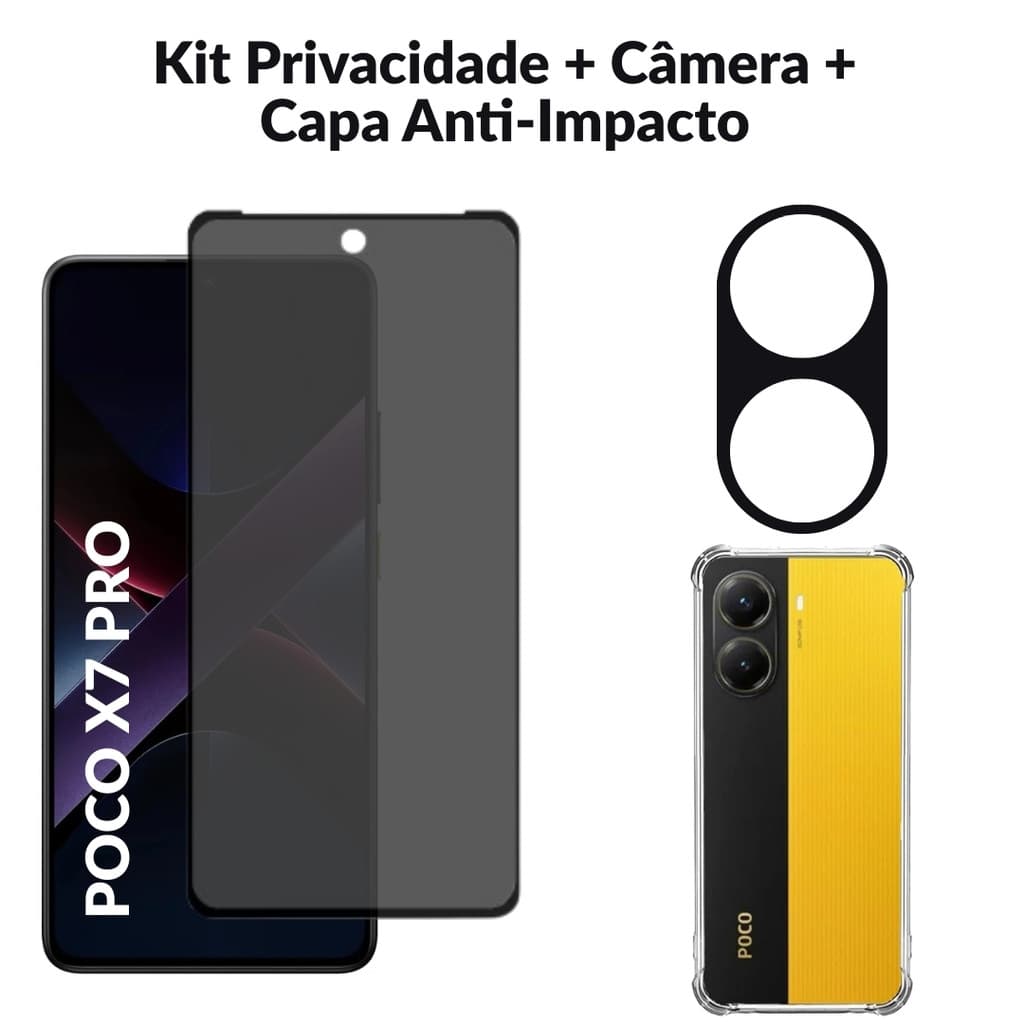 Película Privacidade Poco X7 Pro + Capinha Transparente + Película Para Câmera