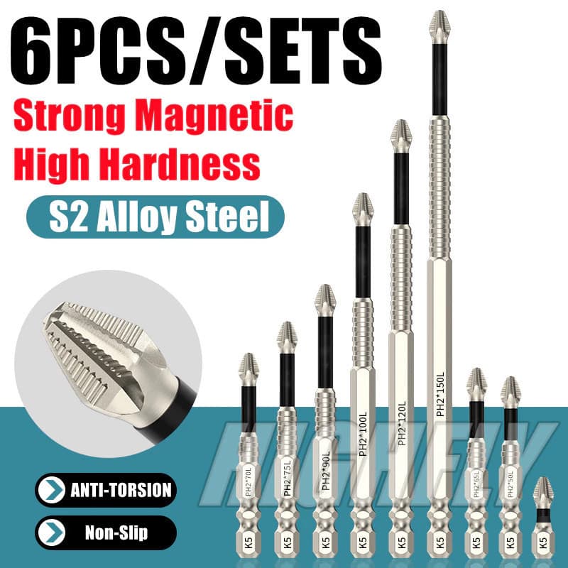 6 Pcs K5 Chave de Fenda Elétrica Antiderrapante de Alta Dureza com Cabeça Cruzada Magnética Resistente a Impactos