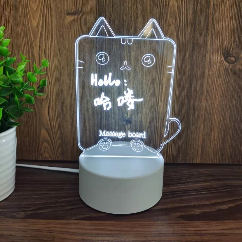 Luminaria Led Escrever De Caneta Lousa Quadro Mesa Anotações Gato