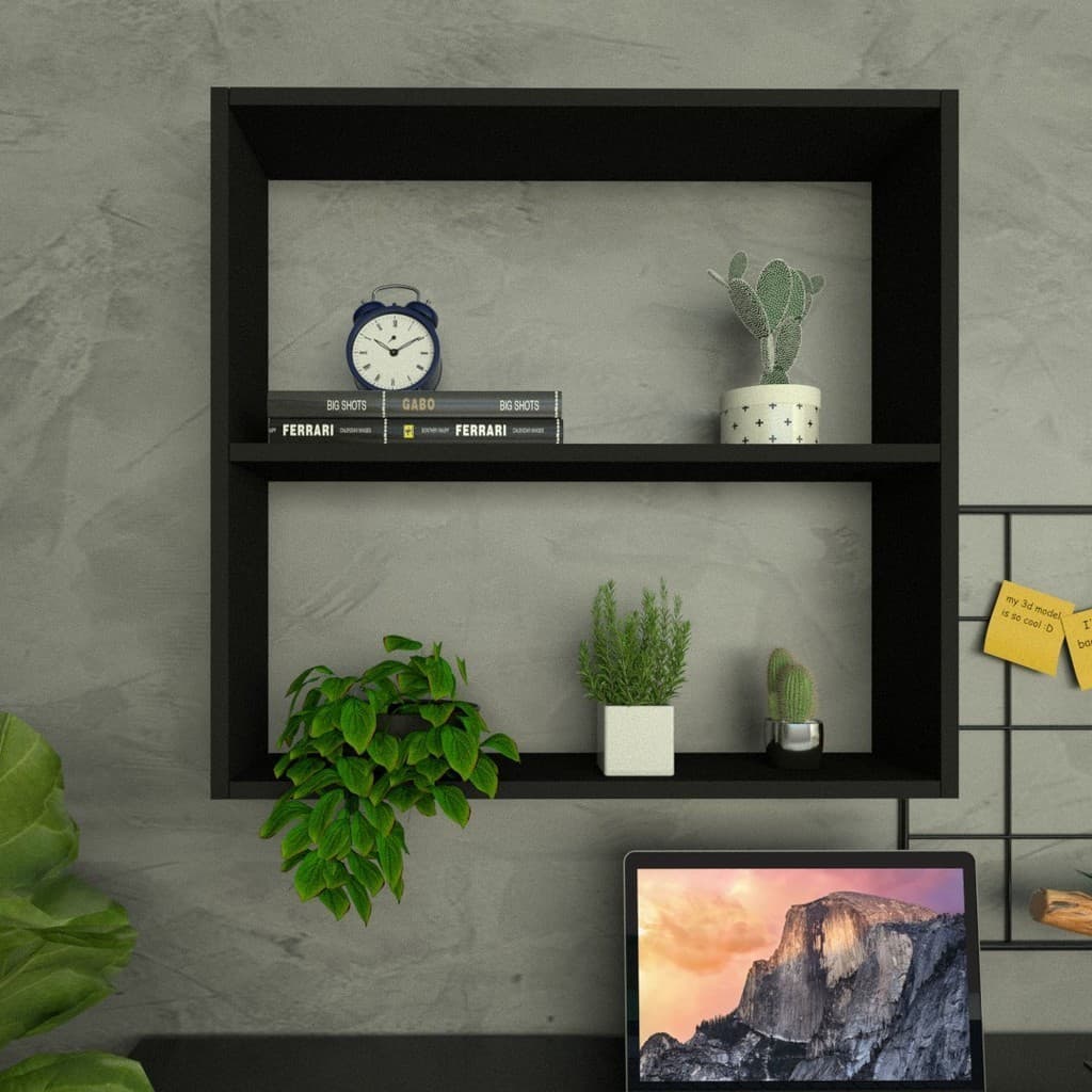 Nicho P15cm Minimalista Preto com uma prateleira MDF Organizador Escritório Quarto Sala