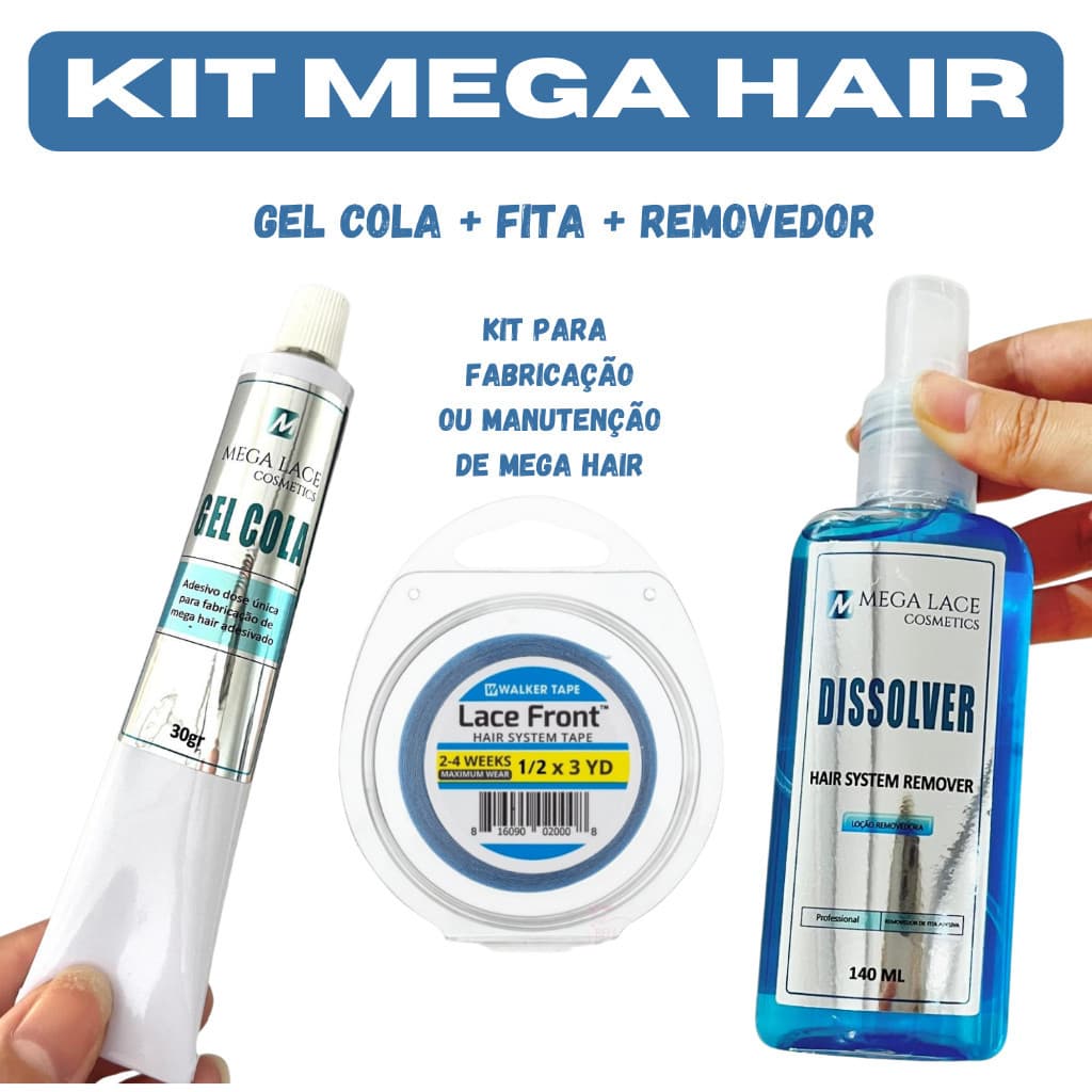 Kit para Manutenção de Mega Hair Mega Lace (Gel Cola + Fita + Removedor)