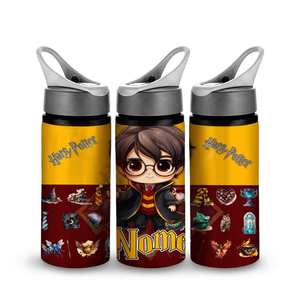 Garrafinha Harry Potter Canudo Bico Personalizada Nome 600ml