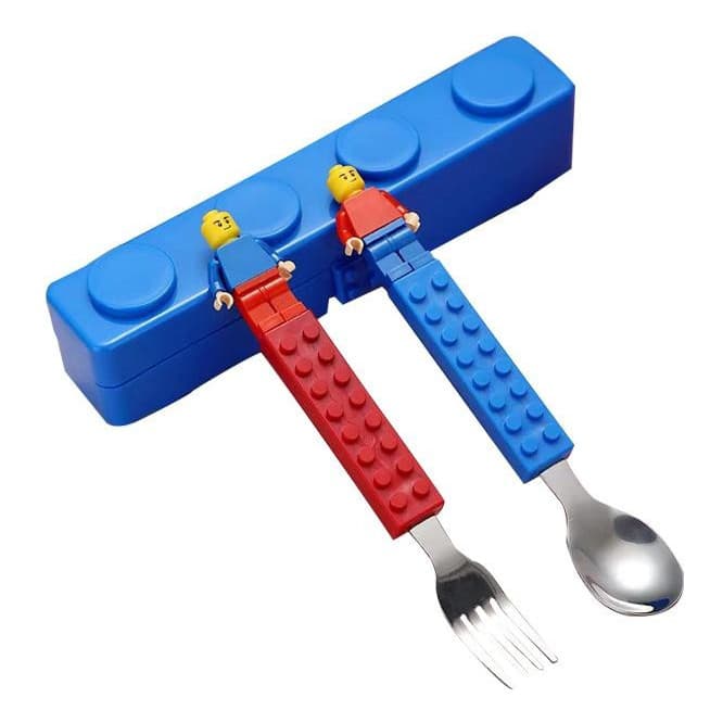 Conjunto Talher Infantil Garfo Colher Bloco De Montar - 3Peças