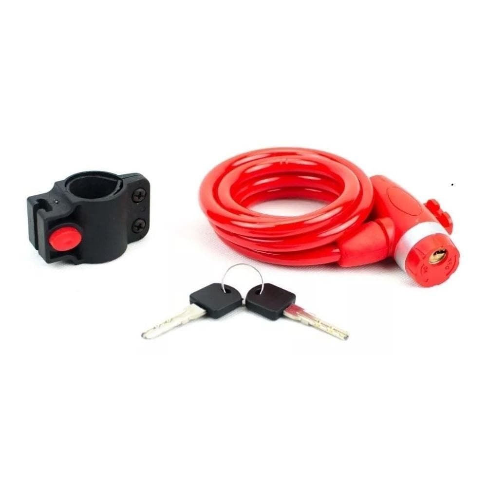 Cadeado Segurança Bicicleta Chave Tipo Multlock Vermelho  Kombat Anti Furto 10x1500mm Bike Moto