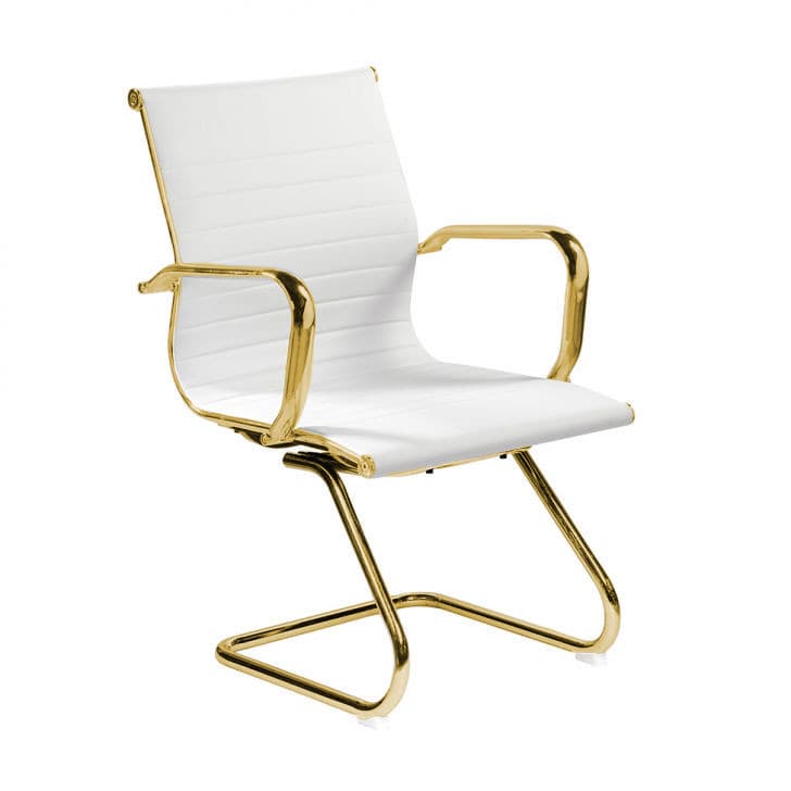 Cadeira De Escritório Eames Branca - Fixa | Dourado Brilho