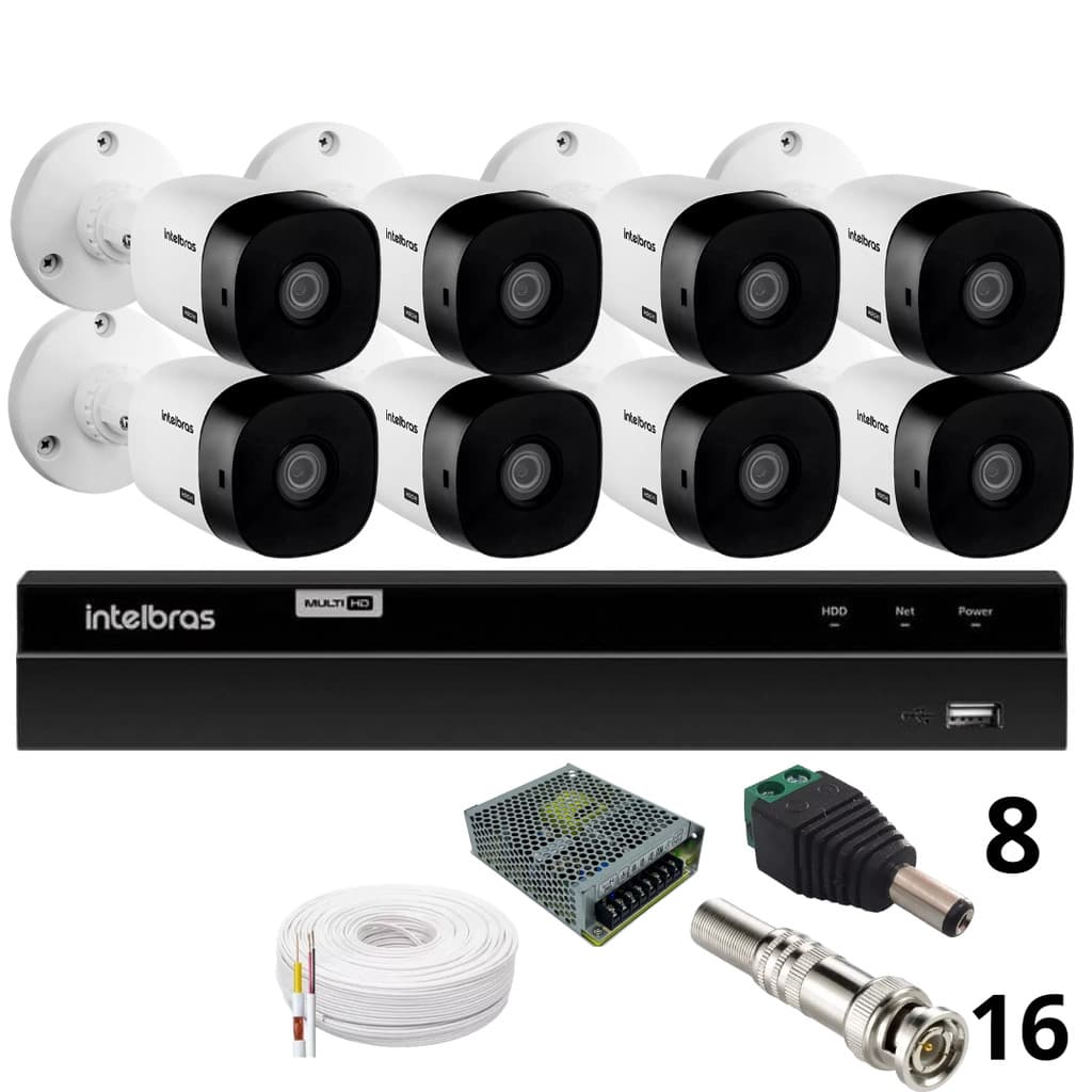 Kit 8 Câmeras Intelbras  Bullet 1220b Full Hd Dvr Intelbras 1116-c Mhdx Com Acesso Remoto Sem Hd