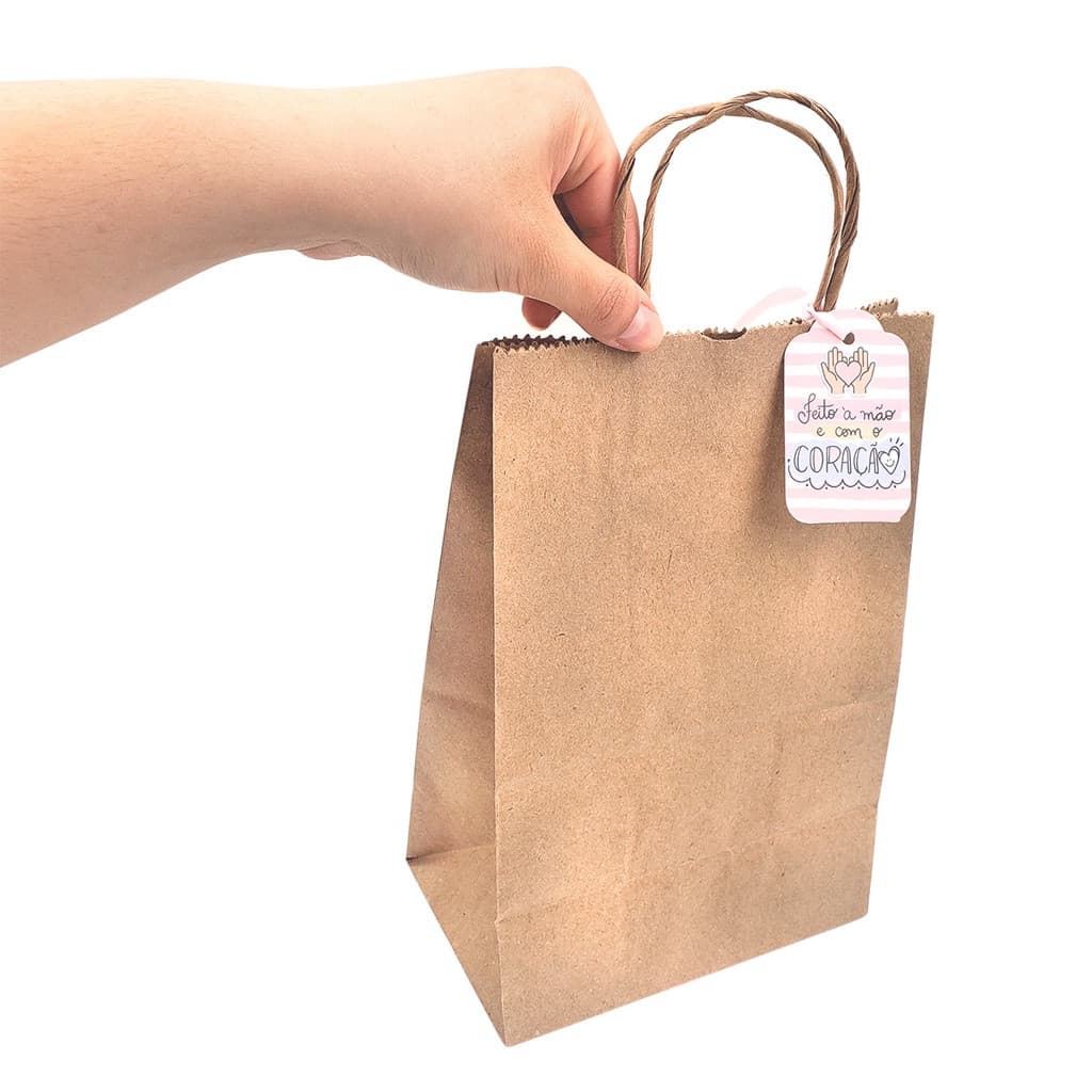 10 Sacola Papel Kraft Pardo Delivery com Alça (acompanha TAG de agradecimento). P, PP, M ou G