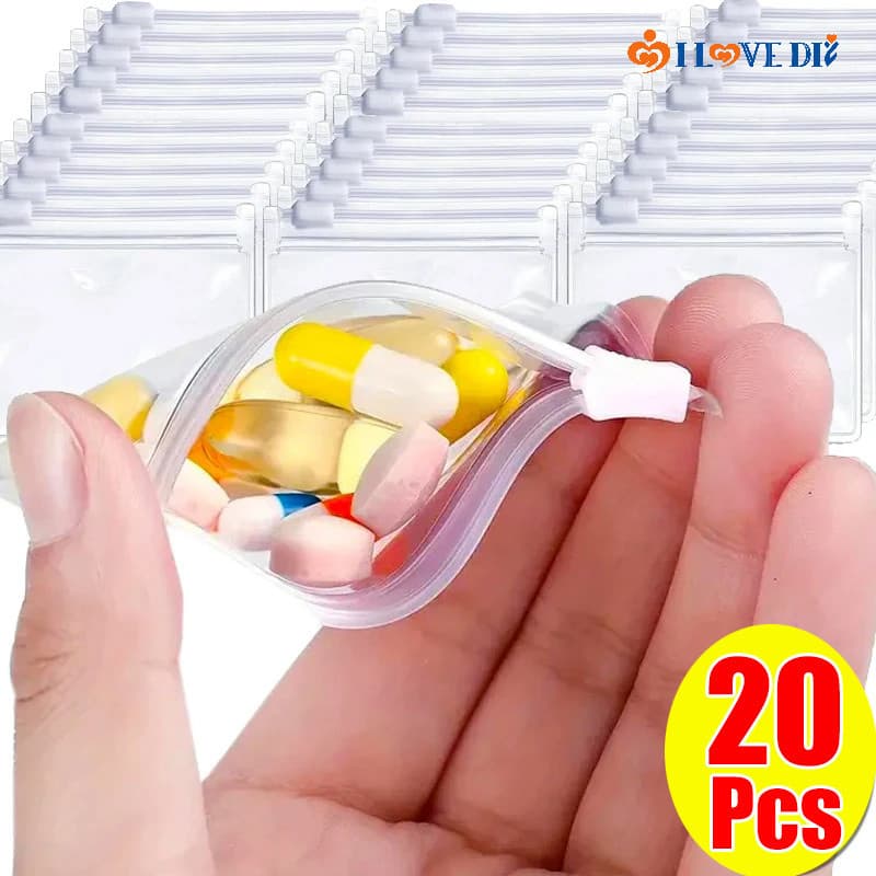 Mini Saco De Comprimidos Autovedante Portátil-Armazenamento Transparente À Prova De Vazamento De EVA Reutilizável Dispensador Multiuso
