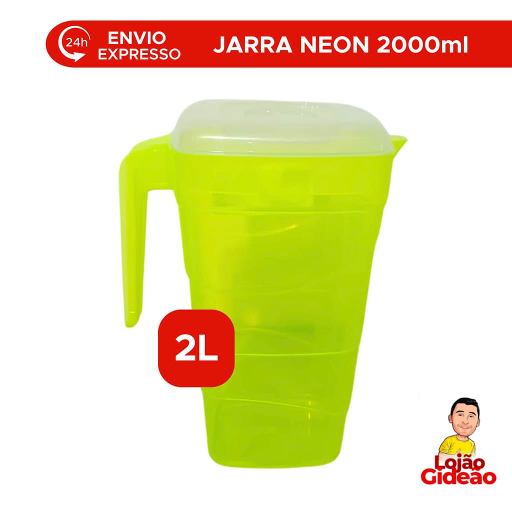 Jarra de 2L Verde Neon Garrafa Graduada Para Suco Para Agua Bebidas Com Tampa