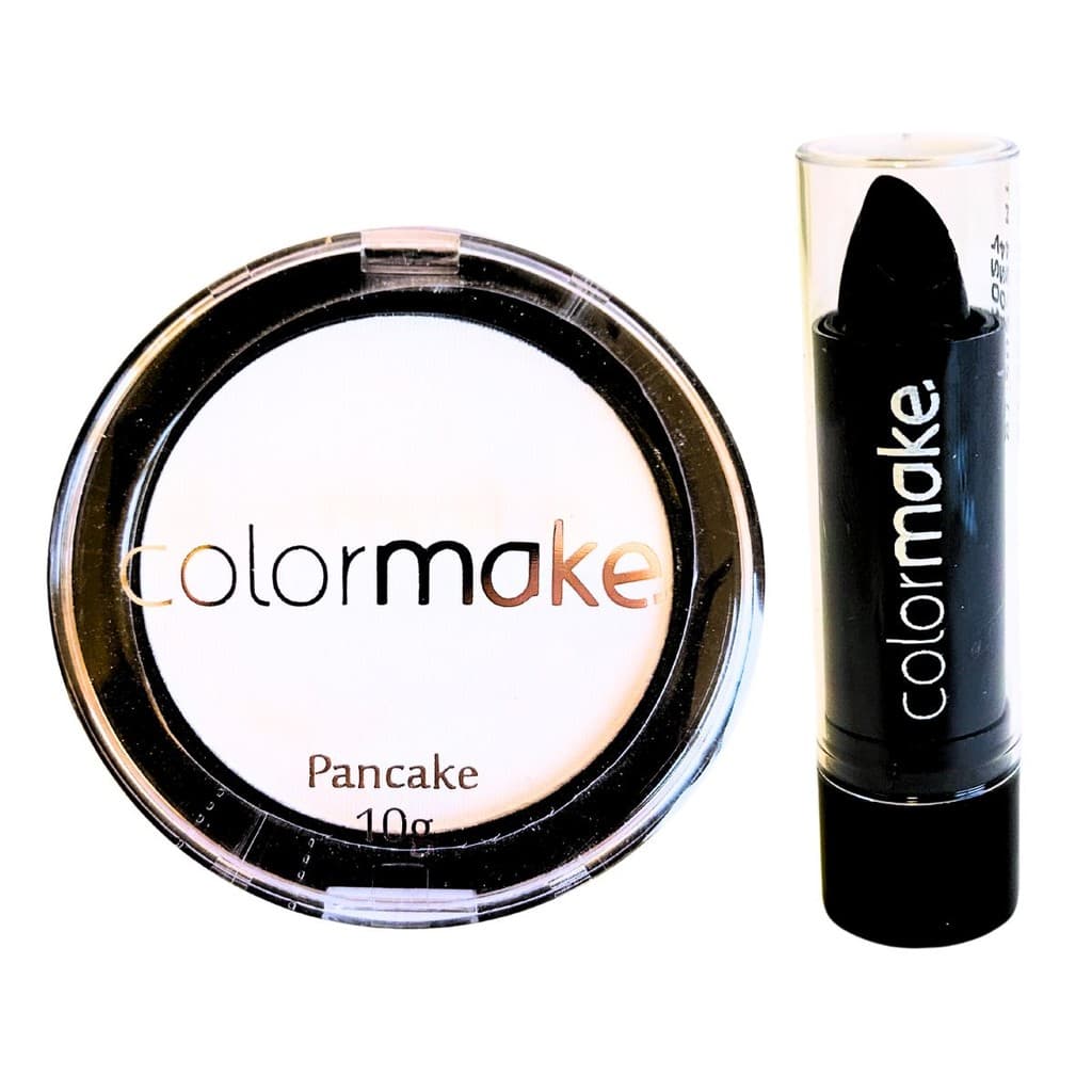 Kit Halloween Maquiagem Base Pancake Branco + Batom Preto