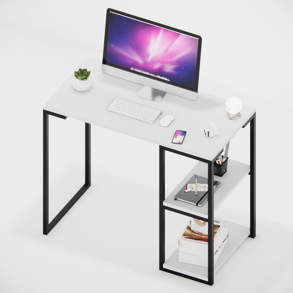 Escrivaninha Mesa Prateleira MDF 90 CM Branco Moderna Home Office Quarto Estudo Computador Notebook