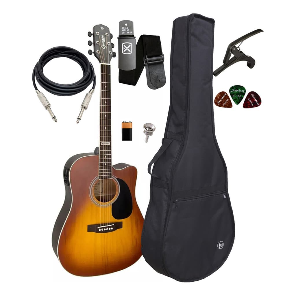 Violão Giannini Gf-1d Ceq Honey Burst Hb+ Capa Acessorios