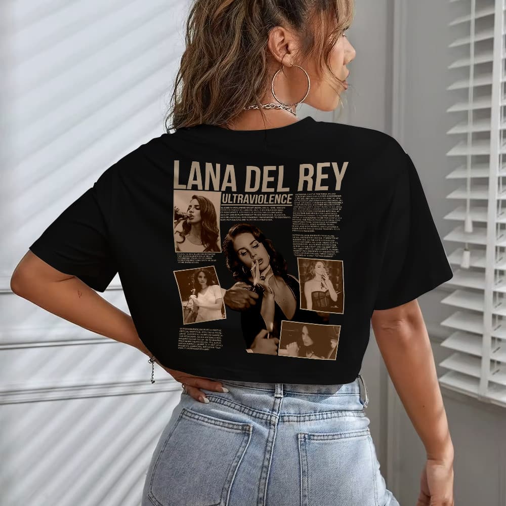 Blusa Camiseta Top Estilosa  Feminina Versão Frente E Costas Lana Del Rey Álbum Ultraviolence Eyes Music