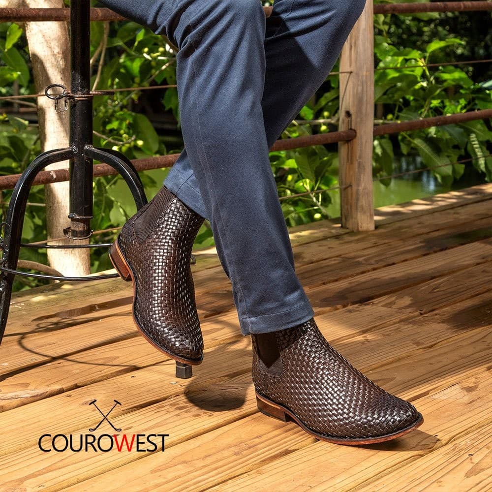 Bota Chelsea Couro Tricê Nobre Café