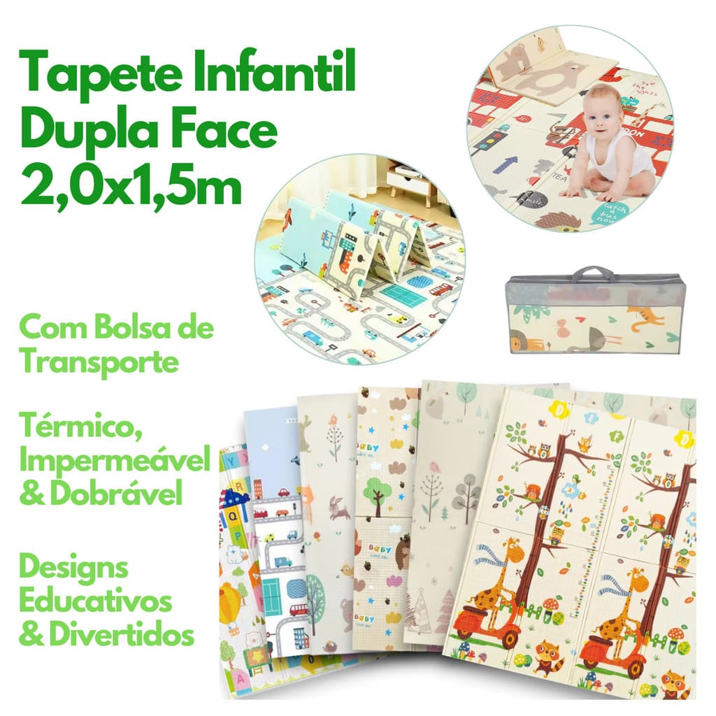 Tapete Tatame de Atividades Bebê Infantil Térmico Dupla Face 2,0 x 1,5m Fluthua