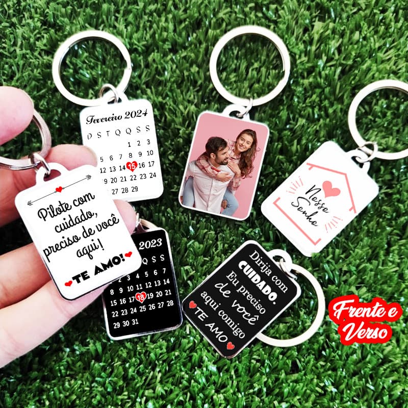 Chaveiro Nossa Data Calendário Frases Personalizado FRENTE E VERSO Com Foto Frase