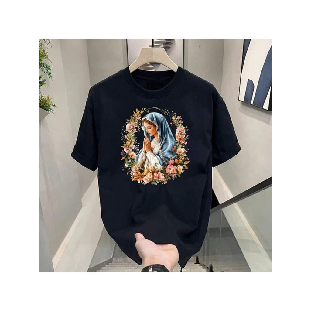 Camiseta camiseta feminina nossa senhora 100% algodao