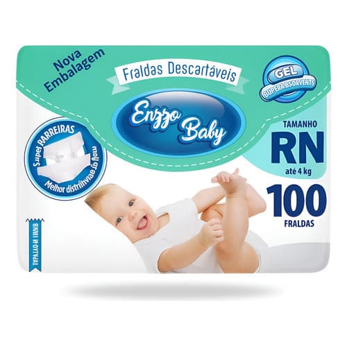 Fralda Enzzo Baby RN Recém-Nascido 100 Unidades Super Econômica