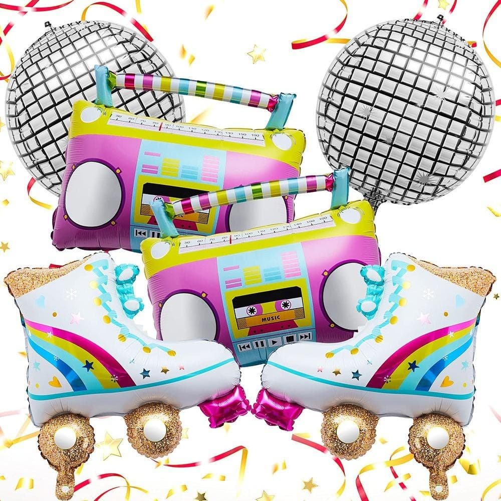 Kit Balão Metalizado Radio Patins Globo Disco Festa Anos 80 90 Retro Dança Discoteca Decoração