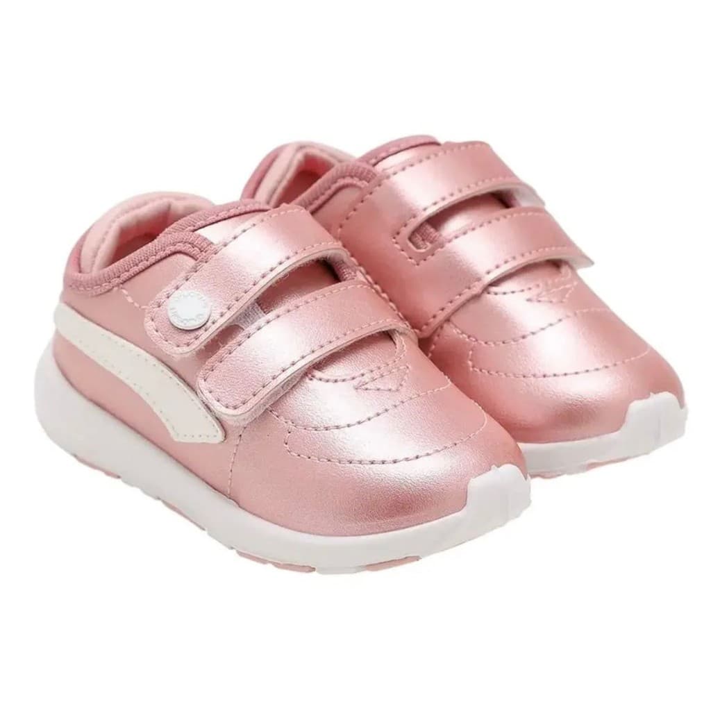 Tênis Infantil Pimpolho Bebê Menina Rosê Solado Emborrachado e Fecho em Velcro Feminino