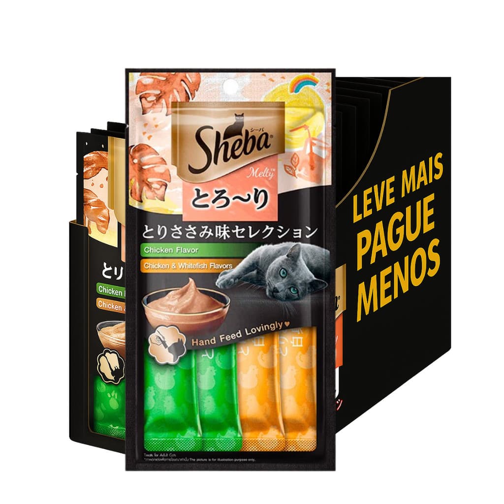 Sheba Cremoso Churu Kit Econômico Petisco Para Gatos Sabor Frango e Peixe