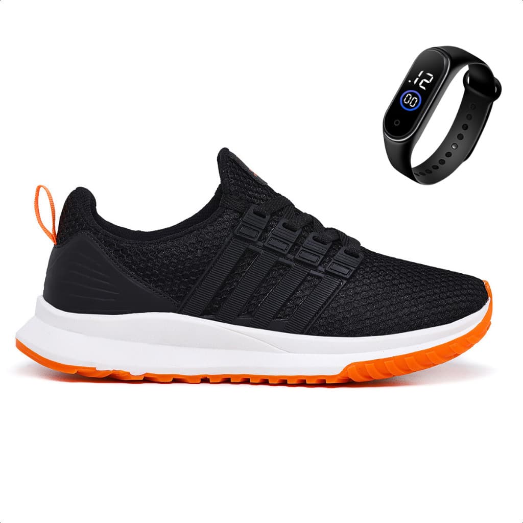 Tênis Masculino Fit Academia Confortável Macio Preto Respiravel Correr Leve Calce Facil Promoção