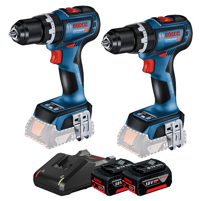 Kit com 2 Parafusadeira e Furadeira de Impacto 12" GSB 18V-90 C  2 Baterias GBA 18V 4Ah e Carregador Bivolt GAL 18V-40