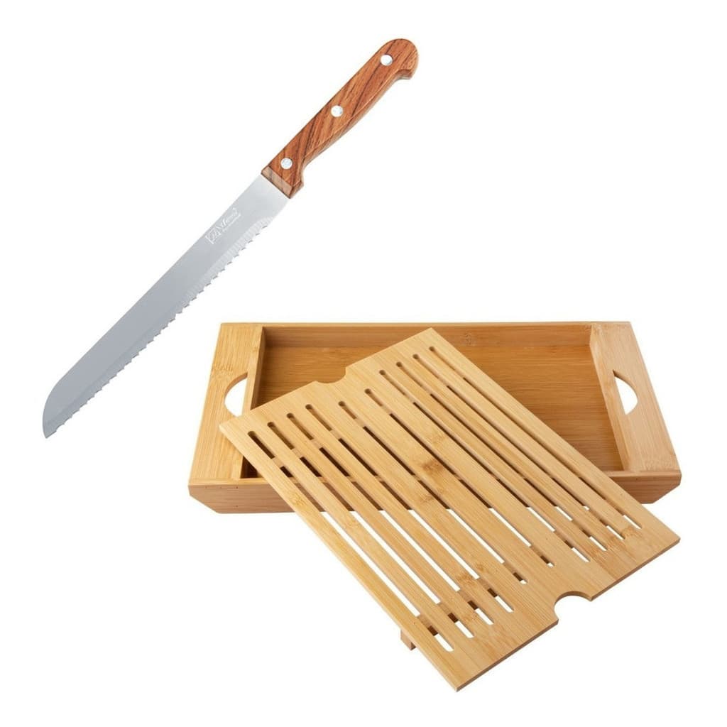 Tábua De Corte Bambu 36x21,8cm + Faca Inox 8  Clink