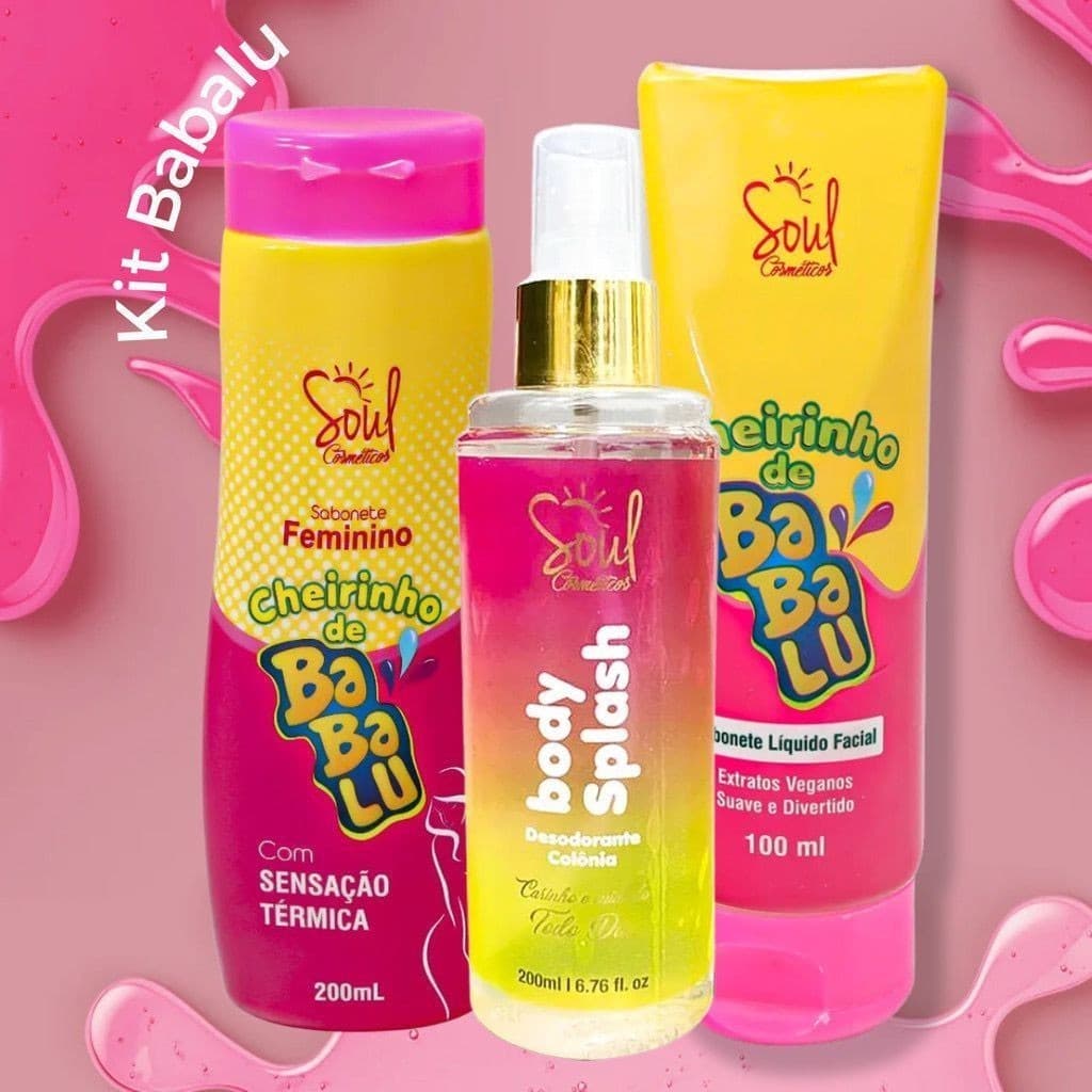 Kit Babalu Perfume Body Splash Sabonete Intimo e Sabonete Facial