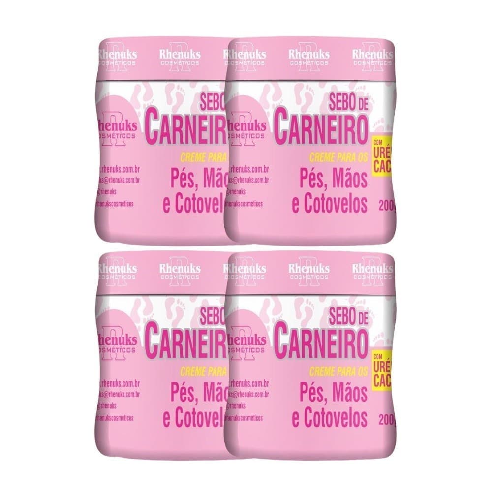 kit 4 Creme Sebo de Carneiro para Pés, Mãos e Cotovelos 200g: Hidratação Profunda e Cuidado Intenso