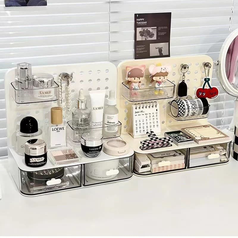 Organizador de Mesa com Painel Perfurado, Gaveta e Suporte para Cartões
