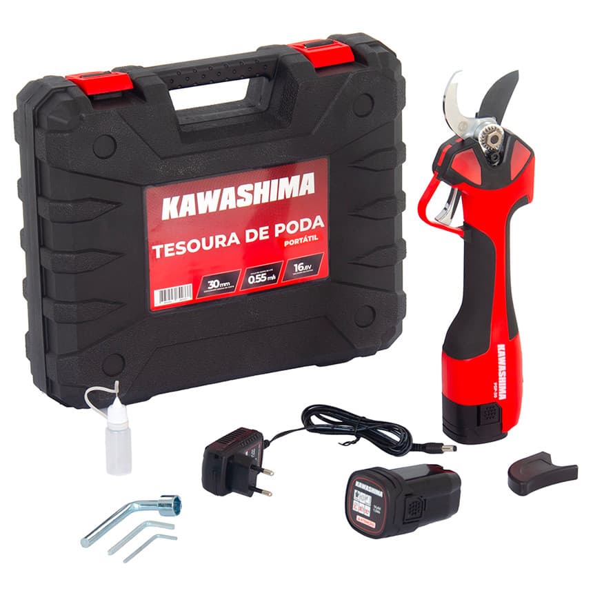 Tesoura de Poda a Bateria com 2 Baterias 14.4V 1.5Ah, Carregador de Bateria e Maleta Plástica Kawashima PSP-30
