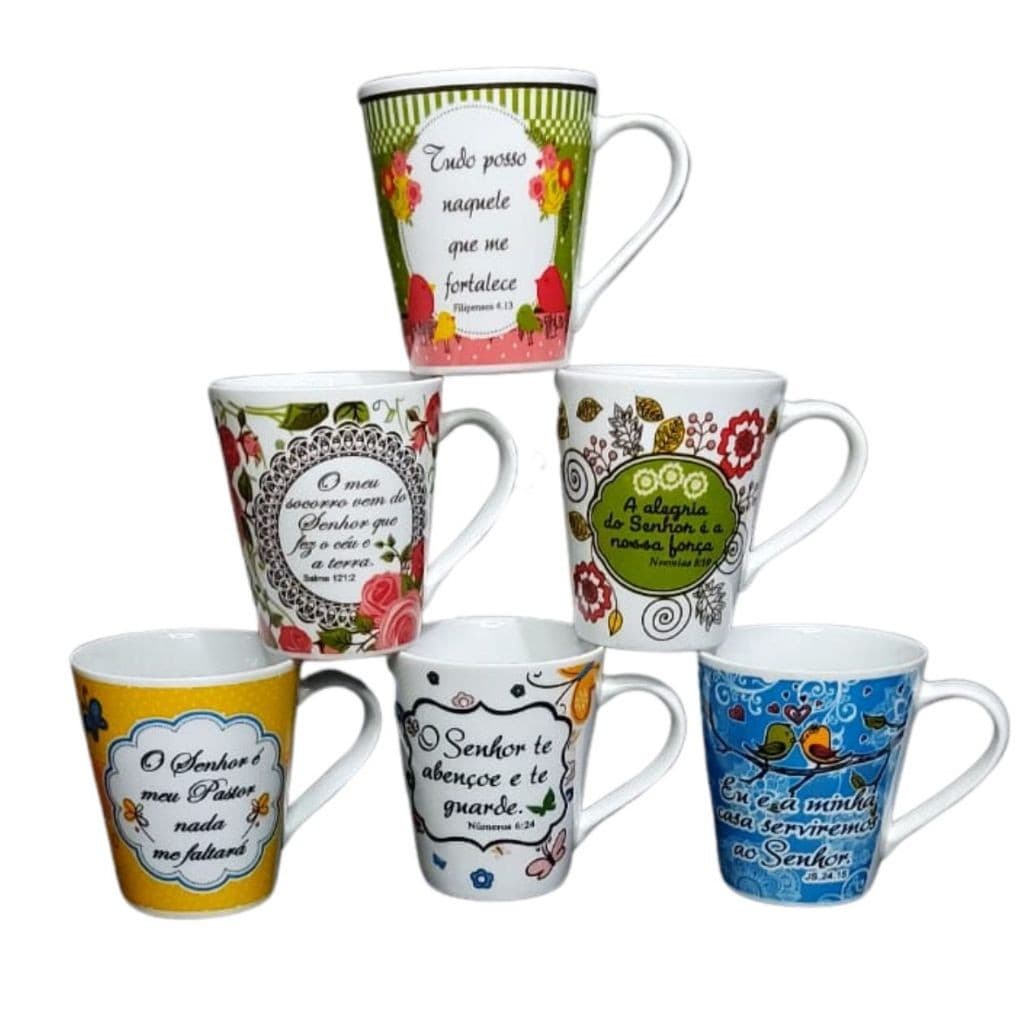 Jogo Caneca Salmo Bíblico Religioso Xícara Café Chá Presente
