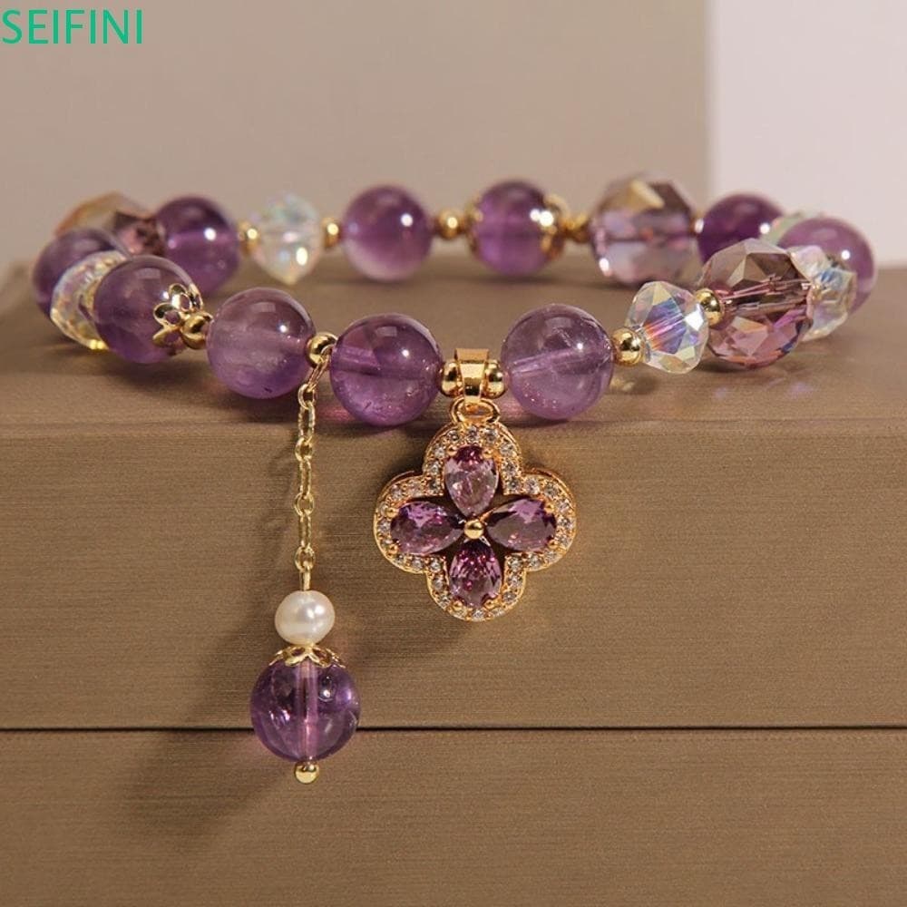 Seifinini Pulseira De Cristal Púrpura , Pingente De Gotas De Água Criativa , Ornamentos Requintados Contas Púr