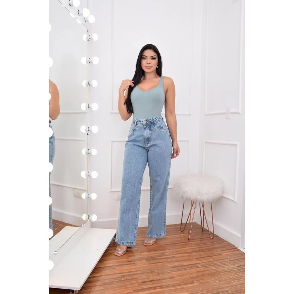 Janejeans 1301 Calça Jeans Feminina Wide Leg Pantalona Cintura Alta Moda Atual