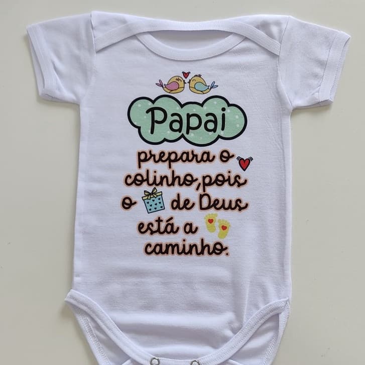 Body Roupa de Bebê Revelação Papai Prepara o Colinho Presente de Deus a caminho Anunciar Gravidez