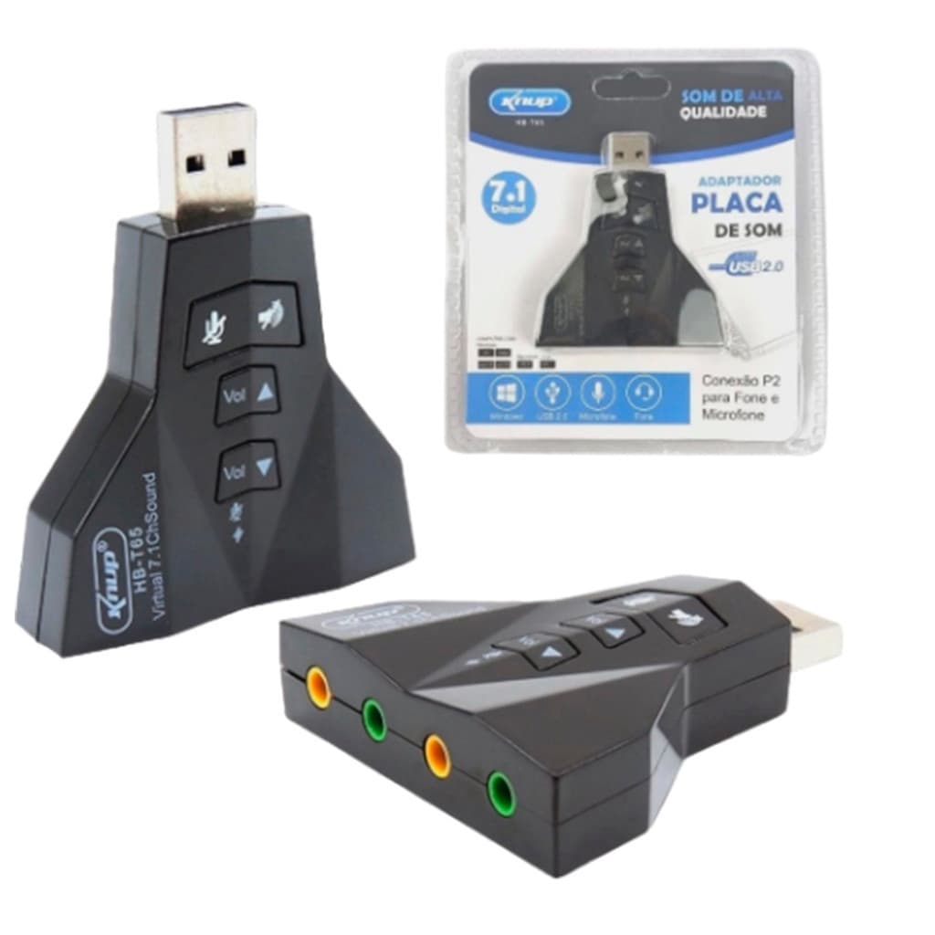 Placa de Som Externa USB 7.1 Dupla Adaptador Audio Headset Ideal Para Virtual DJ Usar 2 Fones P2 P3