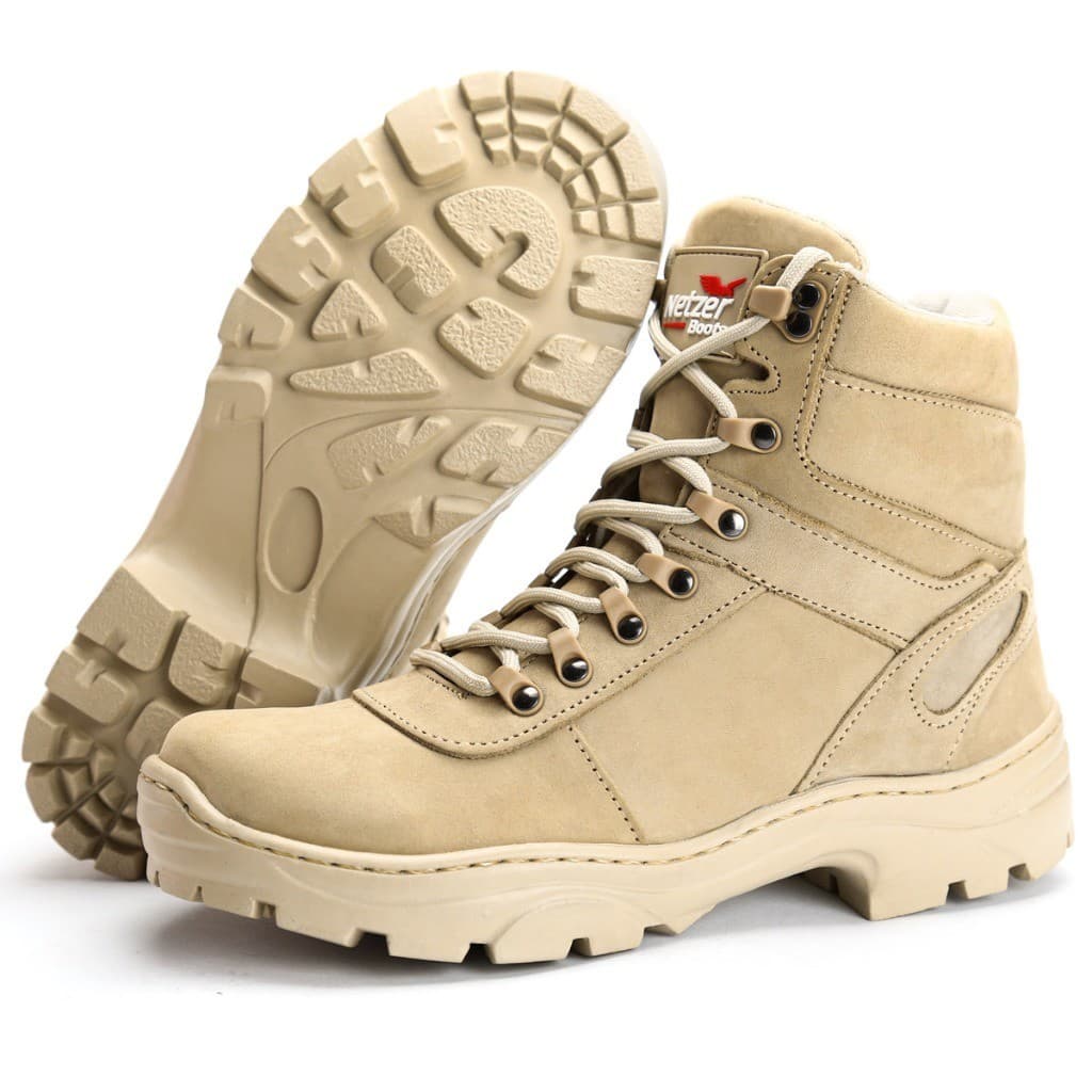 Bota Coturno Militar Masculino Em Couro Legítimo Impermeável Areia Resistente