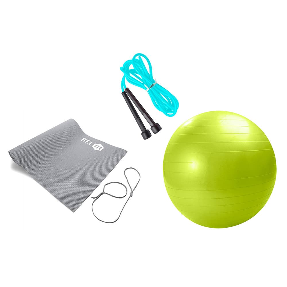 Kit Yoga Pilates Com Bola 55cm, Corda E Tapete Belfix