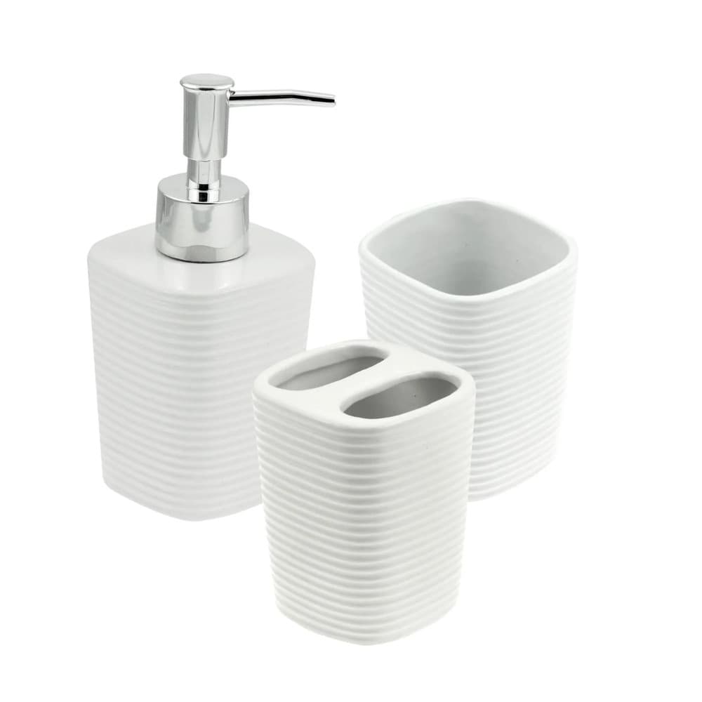Conjunto de 3 Peças Para Banheiro de Cerâmica Lines Branco - Wolff