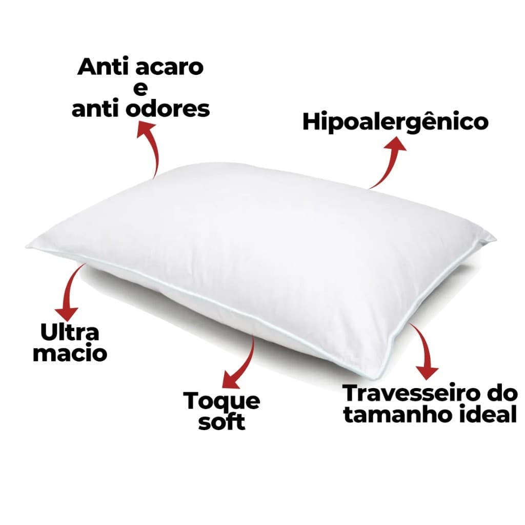 Kit 5 Travesseiro Pluma de Ganso Toque Suave Antiacaro 70x50cm Macio