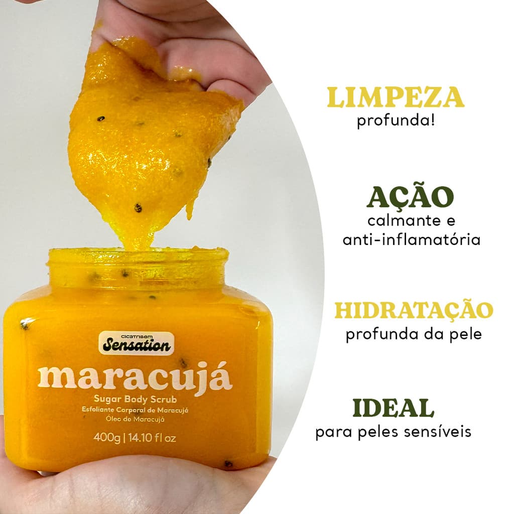 Esfoliante Corporal Sugar Body Scrub de Maracujá Cicatribem Sensation 400g - Loja Oficial