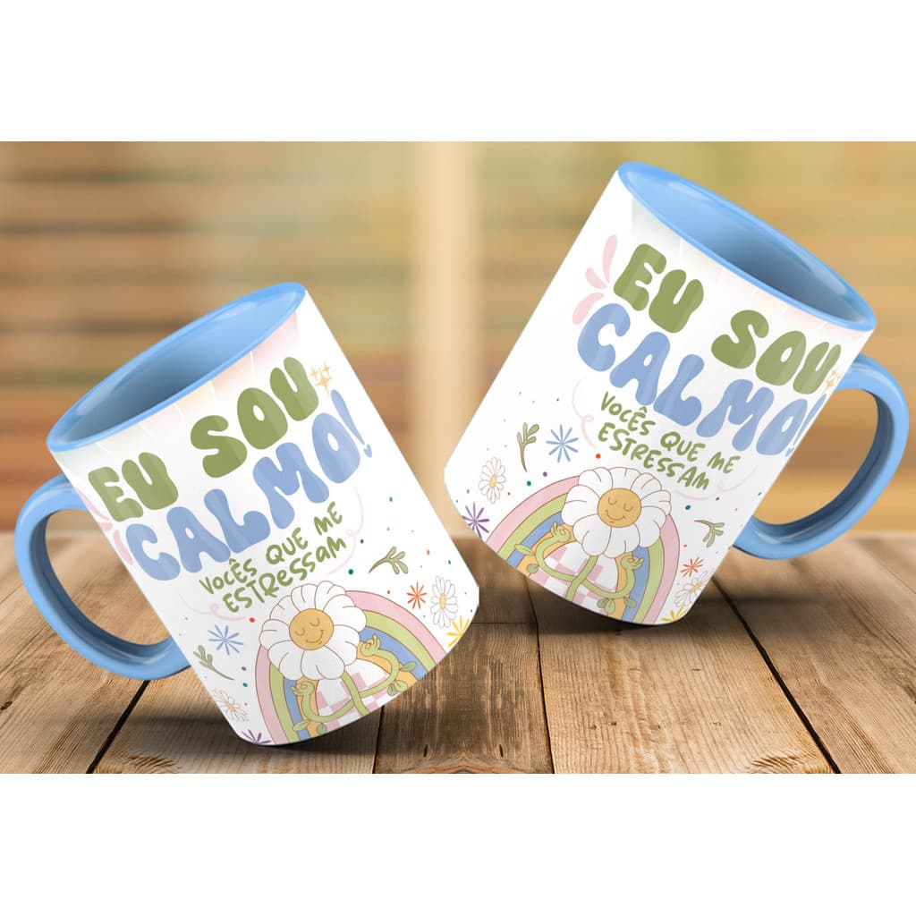 Caneca Sou Calmo Personalizada Xícara de Porcelana Decorada Frases Divertidas Engraçadas Good Vibes